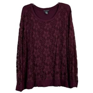 Adrianna Papell Merlot Lace Long Sleeve Top XXL